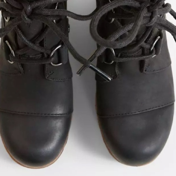 SOREL Joan Of Arctic Leather Wedge Mid Ankle Boots Black Gorp NL2173-001 9.5 - Picture 4 of 16